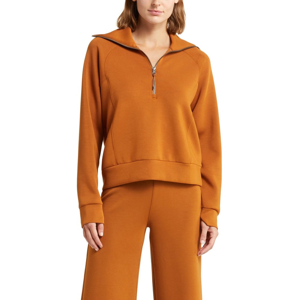 Spanx AirEssentials Half Zip Pullover Women Small Butterscotch Orange Sweatshirt